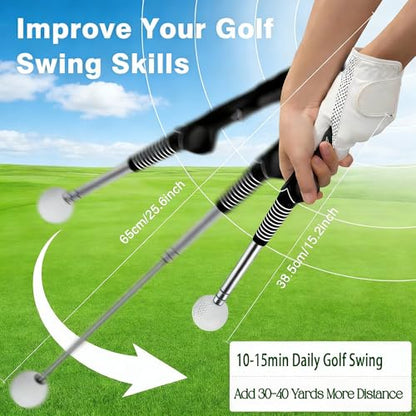 Retractable Golf Swing Trainer with Wrist Support Brace, Golf Grip Trainer & Swing Aid for Right Hand, Adjustable Golf Training Equipment for Strength & Tempo Training, Indoor Outdoor Practice