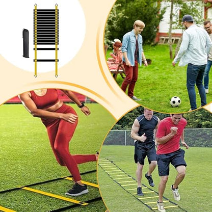 Sports Agility Ladder Set - Portable Speed Training Equipment, Carry Bag Durable Flat Rungs Adjustable Design for Quick Footwork Coordination Balance and Reaction Training for Athletes Soccer
