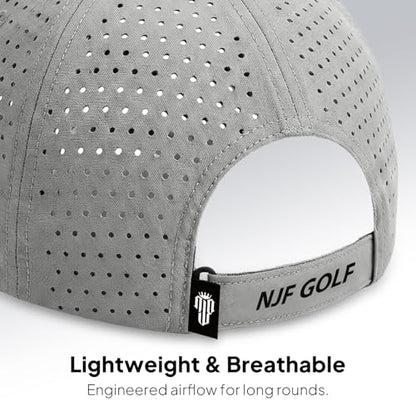 NJF Golf Hat Men - Breathable Mens Golf Hats, Adjustable Rope Hook and Loop Style Cap, Convenient Cap with Tee Holder - color: Light Gray