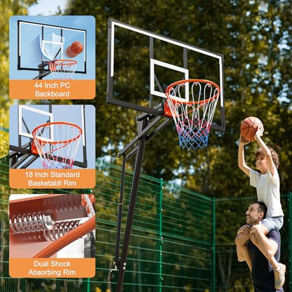 PIZZELLO Basketball Hoop 44/52 Inch Portable Basketball Goal Outdoor4.36-10ft Stepless Regulation Crank Adjust Basketball Goal System for Backyard, Driveway and Indoor - size: 44 Inch Backboard
