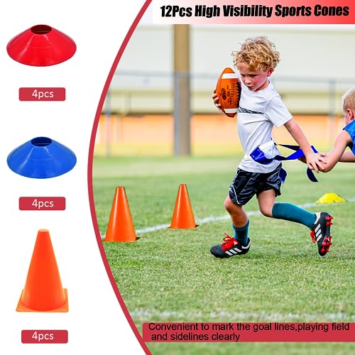 Flag Football Set, 14 Player/ 28 Player Football Flags and Belts Set, Includes Belts, Football Flags, Cones - color: 14 Players