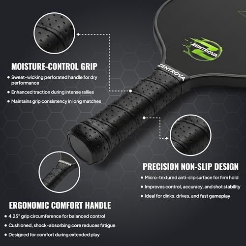 ZENTROVA Carbon Fiber Pickleball Paddle – T700 Raw Carbon Surface, 16mm PP Honeycomb Core, Max Spin & Control with Complete pickleballs Set, Cover & Carry Case – Beginner to Intermediate, Men & Women
