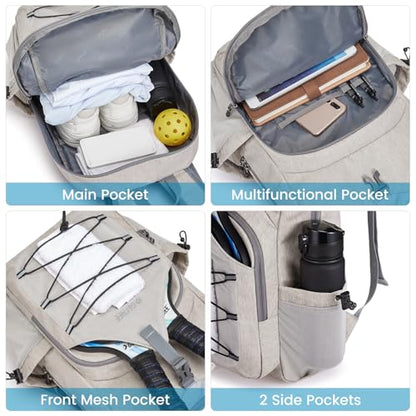 G4Free Pickleball Bag, Pickleball Backpack for Women and Men, Padel Bag Fits 2 to 4 Paddles, Gifts for Pickleball Lovers - color: Ivory White