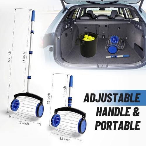 zozen Tennis Ball Picker with Storage Bag, No Bending Quick Pickup Roller, Adjustable Telescopic Handle, Holds Up to 28 Tennis Balls, Lightweight & Portable Collector for Tennis/Pickleball/Baseball