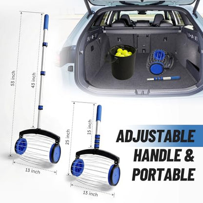 zozen Tennis Ball Picker with Storage Bag, No Bending Quick Pickup Roller, Adjustable Telescopic Handle, Holds Up to 28 Tennis Balls, Lightweight & Portable Collector for Tennis/Pickleball/Baseball