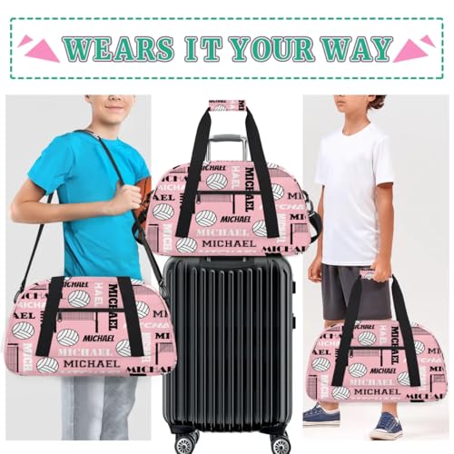 Custom Volleyball Gym Bag Duffel Bag for Women Men, Personalized Name Sport Bag Overnight Bags Customized Travel Weekender Bag, Pinks - color: Pinks