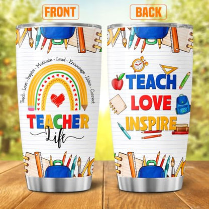 Teacher Life Rainbow Tumbler 20oz, Inspirational Teach Love Inspire Cup, Stainless Steel Thermal Coffee Mug, Appreciation Gift for Women, Back to School, Birthday, Christmas - color: Teacher Life 54