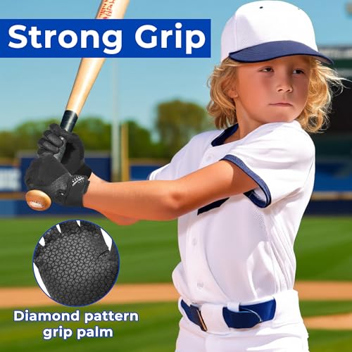 AIGEVTURE Baseball Bating Gloves Adult Youth Baseball Softball Batting Gloves Adult Kids Boys Girls - color: Black, size: Kids X-Small