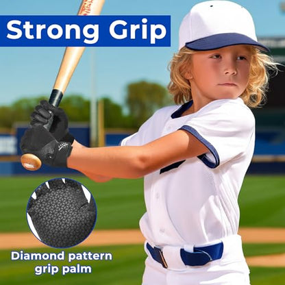 AIGEVTURE Baseball Bating Gloves Adult Youth Baseball Softball Batting Gloves Adult Kids Boys Girls - color: Black, size: Kids X-Small