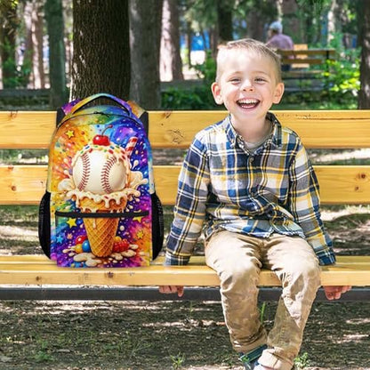 Kids School Backpacks Baseball Drip Bookbag for Boys Teens, 17 Inch Elementary Back Pack Lightweight Back to School Supplies - color: Beige