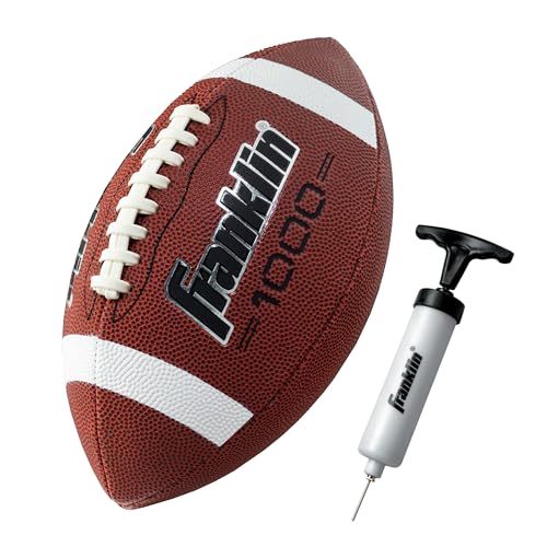 Franklin Sports Youth + Adult Footballs - Extra Grip 1000 Official Size, Junior + Pee Wee Kids - 1 + 12 Packs - color: Brown/White, style: Official Size - 1 Deflated Football W/ Pump