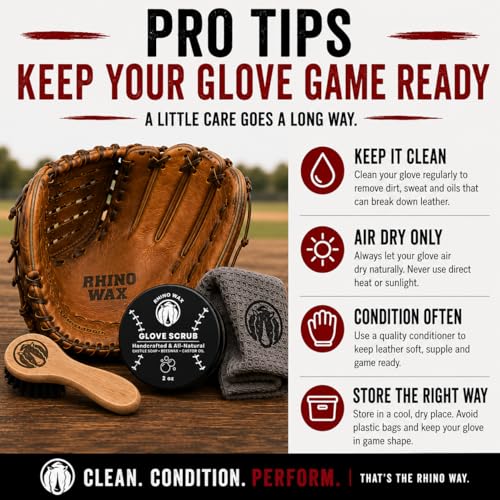 Rhino Wax - Baseball Glove Scrub Kit - Deep Cleans Base Ball or Softball Gloves with Powerful Scrubbing Formula - Kit Includes Scrub, Brush, and Microfiber Cloth in a Convenient Canvas Bag - USA Made - size: Scrub Kit