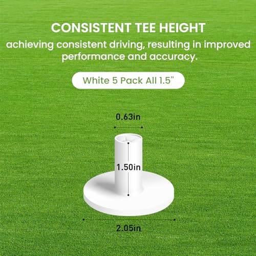 FINGER TEN Golf Rubber Tee Driving Range Value 5 Pack for Indoor Outdoor Practice Mat, Tee Adaptor Size 1.5’’ 2.0’’White Black Tee Holder Set for Hitting Mats - style: Pure White 5 Pack All 1.5''