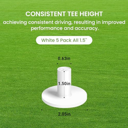 FINGER TEN Golf Rubber Tee Driving Range Value 5 Pack for Indoor Outdoor Practice Mat, Tee Adaptor Size 1.5’’ 2.0’’White Black Tee Holder Set for Hitting Mats - style: Pure White 5 Pack All 1.5''