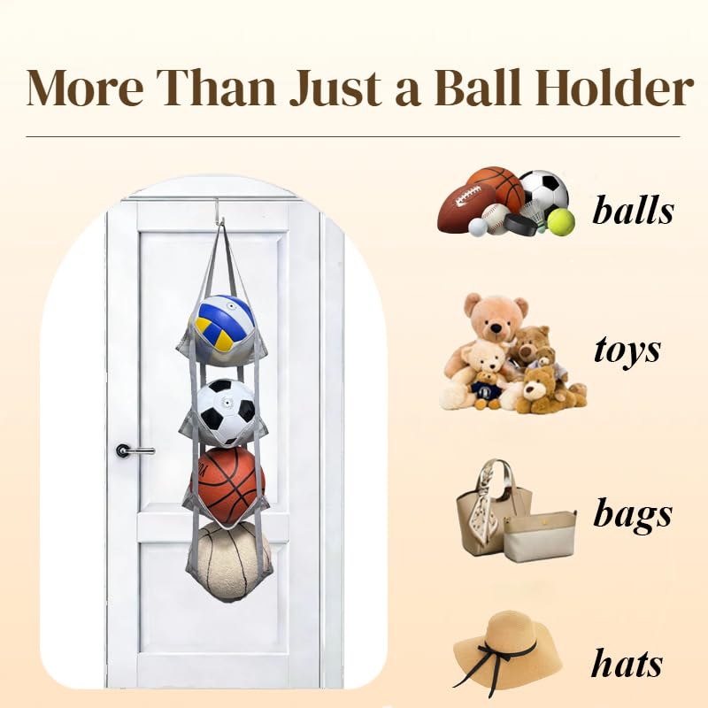 4-Tier Mesh Ball Storage Organizer, Basketball Holder for Garage, Sports Ball Storage for Basketballs, Toys and Snacks