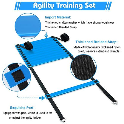 Soccer Speed Agility Training Set - 20FT Agility Ladder 12/16 Sports Cones and Soccer Kick Trainer Football Training Equipment Footwork Drills for Youth and Adults
