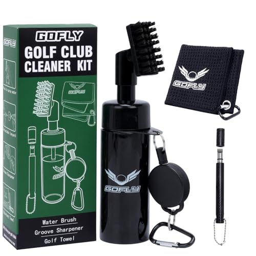 Gofly Golf Club Cleaning Kit, Golf Club Brush & Golf Groove Sharpener & Absorbent Golf Towel, Leak-proof Stretchable Press-Spray Golf Club Cleaner, Golf Gifts for Men, Essential Accessories for Golfer