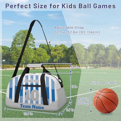Basketball Soccer Gifts for Boys Girls - Custom Sports Duffle Bag, Personalized Name & Team Bag, Water-Resistant Gym Bag for Basketball, Soccer, Volleyball | Y-Cyan Grey - color: Y-Cyan Grey