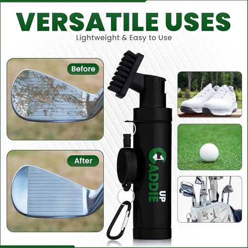 Golf Club Cleaner Brush with Water Spray - Heavy Duty Golf Brush and Groove Cleaner with Retractable Clip and 150ml Water Capacity - Multi Use Groove Cleaning Tool for Clubs, Balls & Golf Accessories