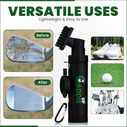 Golf Club Cleaner Brush with Water Spray - Heavy Duty Golf Brush and Groove Cleaner with Retractable Clip and 150ml Water Capacity - Multi Use Groove Cleaning Tool for Clubs, Balls & Golf Accessories