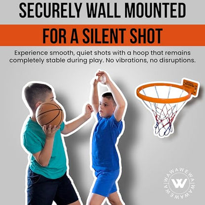 WAWAWEWA The Official Silent Basketball Hoop – Wall-Mounted Indoor Basketball Hoop for Bedroom, Apartment Shooting Practice & Skill Training – Adhesive or Screw Install