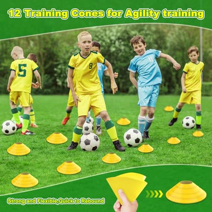 Soccer Goal, 12×6 ft /16×7 ft Portable Soccer Goals Net for Backyard, Quick Setup Training Equipment with 1 Carry Bag, 4 Ground Nails, 12 Training Cones - color: 12×6FT Black Yellow