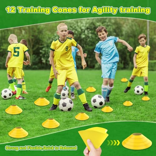 Soccer Goal, 12×6 ft /16×7 ft Portable Soccer Goals Net for Backyard, Quick Setup Training Equipment with 1 Carry Bag, 4 Ground Nails, 12 Training Cones