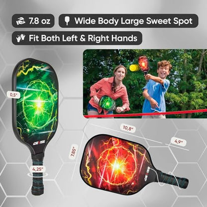 Pickleball Paddles Set of 2 - USAPA Approved Fiberglass Surface - Pickle Ball Rackets 2 Pack - Pickle Ball Set with 2 Rackets, 4 Pickle Balls, 1 Pickleball Bag - Great for Men, Women, Kids or Adult