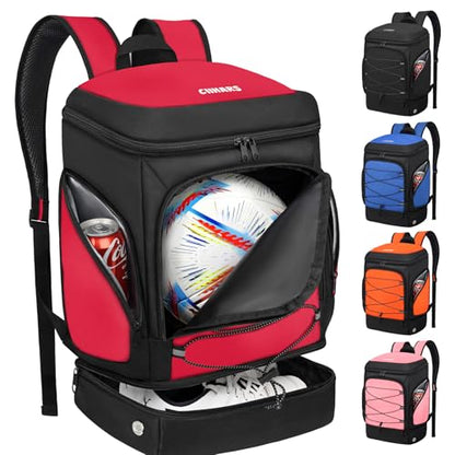 Soccer Bag - Soccer Backpack with Ball Holder,Sport Equipment Bags gifts for soccer stuff Water resistant Includes Separate Cleat Fit Basketball Volleyball Football - color: Red