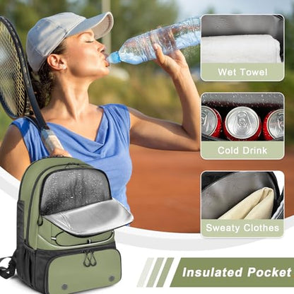 Arcoyard Tennis Bag Holds 2 Rackets, Professional Tennis Bags for Women, Tennis Backpack with Ventilated Shoe Compartment - color: Green