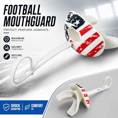 Football Mouth Guard with Strap, Breathable MouthGuard for Youth and Adults, Teeth and Lip Protector