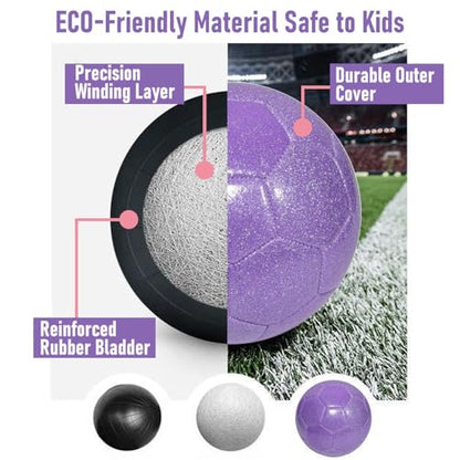 Glitter Soccer Ball Set,Operation Christmas Soccer Ball Bulk with Pump Needles,Size 3 4 5 Training Balls for Youth, Teens, and Adults,Christian Charity Donation Supplies - color: Glitter Purple, size: Size 3-1 pack
