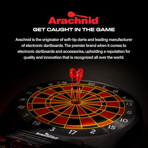 Arachnid CricketMaxx 1.0: 13.5” recreation size with wood cabinet. Features 34 games, 183 variations, 8-player LED X/O scoring, and Heckler mode. Integrated storage for darts and accessories