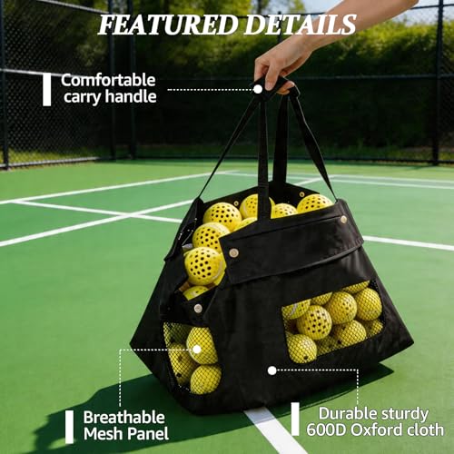 Tennis Ball Hopper Cart with 4 Wheels，Foldable Large Capacity Pickleball & Tennis Ball Collector for Court Training, Coaching