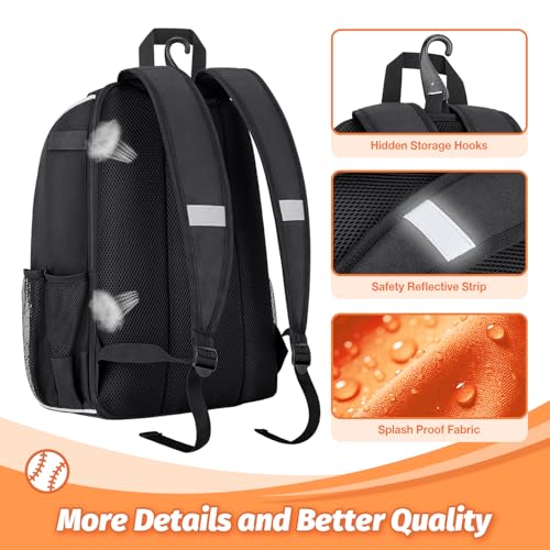 Youth Baseball Bag - Baseball Backpack Bat & Glove Holder, T-Ball & Softball Equipment & Gear,Large Main Compartment for Helmet & accessories, Fence Hook，Insulation Pocket - color: orange