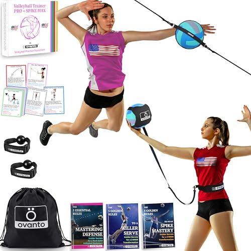 OVANTO Volleyball Training Equipment Aid – Solo Volleyball Equipment in 4 Styles to Serve, Spike, Set and Pass Like a Pro - Adjustable Volleyball Practice Equipment Gift for Beginners & Experts