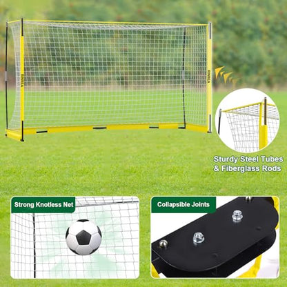 RINREA Portable Soccer Goal, Collapsible Soccer Goal Net Metal Base, Quick Setup Soccer Training Equipment with 1 Carry Bag, 1 Agility Ladder, 4 Ground Nails - color: Standard Yellow