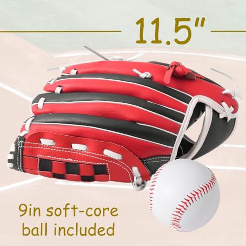 Urby Left Handed Baseball Glove, Left Handed T Ball Glove for Lefty, Left Hand Throw Only. T-Ball & Youth Baseball Gloves. - color: Black & Red, size: 11.5in Age 7-11