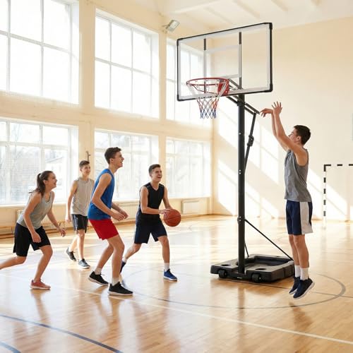 GYMAX Basketball Hoop, 5.6-10 Ft Adjustable Basketball Goal with 44 Inch Shatterproof Backboard, Fillable Base, Wheels for Teens, Adults, Outdoor, Backyard, Driveway