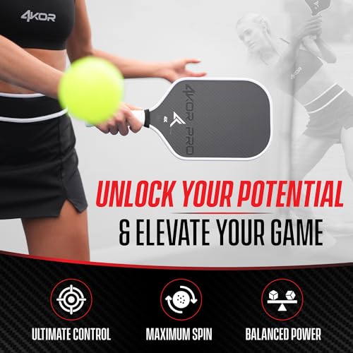 4KOR PRO Edition Carbon Fiber Pickleball Paddle – USAPA Approved 16mm Elongated Paddle – Lightweight Composite Professional Pickleball Racket for Adults with Replacement Grip Tape and Storage Case
