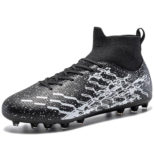 Kids Slip On Soccer Cleats for Boys Girls Youth Training Football Shoes - color: Black/White, size: 12 Little Kid