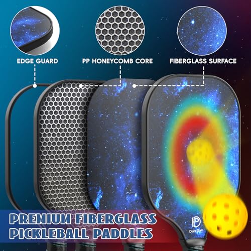 Dulce DOM Pickleball Paddles Set of 2/4 - USAPA Approved, 4 Indoor Outdoor Pickleball Balls, Fiberglass Surface Paddle Racket with Cover Bag, Ideal Training Equipment Gift for Men & Women