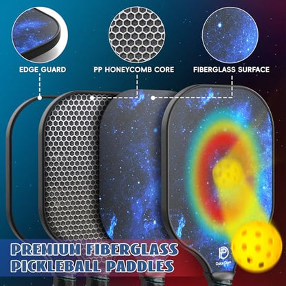 Dulce DOM Pickleball Paddles Set of 2/4 - USAPA Approved, 4 Indoor Outdoor Pickleball Balls, Fiberglass Surface Paddle Racket with Cover Bag, Ideal Training Equipment Gift for Men & Women