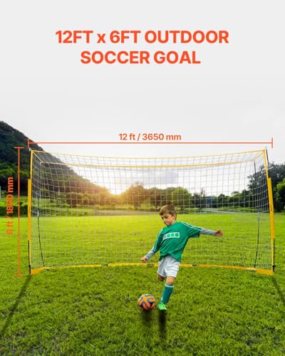 VEVOR Portable Soccer Goal, 12 x 6 ft Large Practice Soccer Net, Steel Fiberglass Structure Training Goal Set with Carry Bag, All-Weather Outdoor Use, for Backyards, Parks, School Fields - style: Fiberglass Rod Cube