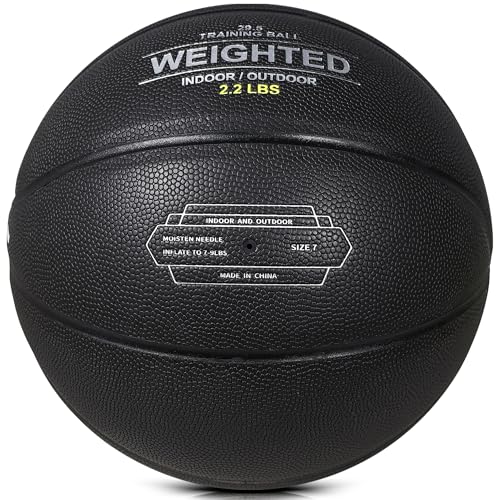 Dakapal Weighted Heavy Training Basketball, Size 6/7 Black 2.2LBS/3LBS/3.3 LBS Weight PU Durable for Trainer and Dribbling Passing, Indoor and Outdoor Usage - size: Size 7 Adult - 29.5"-2.2LBS