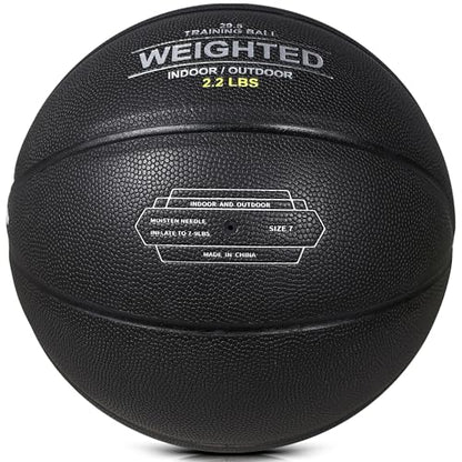Dakapal Weighted Heavy Training Basketball, Size 6/7 Black 2.2LBS/3LBS/3.3 LBS Weight PU Durable for Trainer and Dribbling Passing, Indoor and Outdoor Usage - size: Size 7 Adult - 29.5"-2.2LBS