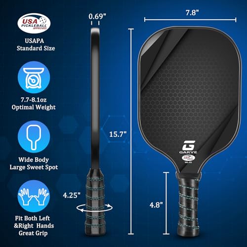 GARYE Pickleball Paddles Set of 4, Carbon Fiber Pickle Ball Paddle, USAPA Approved Lightweight Rackets 4 Pack for Adults and Teenagers, Includes 6 Balls, 1 Bag, and 4 Grip Tapes