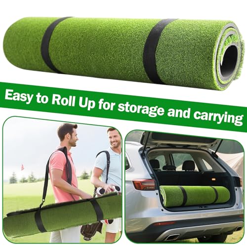 5x4ft Golf Hitting Mat, Professional Practice Turf for Indoor & Outdoor Use, Shock Absorption EVA Base, Integrated Ball Tray or Dual-Turf Design, Portable Carrying Strap