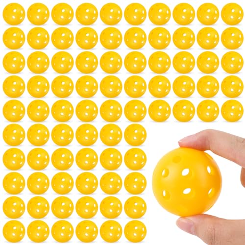 100 Pack Yellow Practice Golf Balls 42mm Plastic Golf Balls Limited Fligh Training Golf Balls AdecortalkBulk for Backyard Swing Practice Driving Range Indoor Outdoor Use