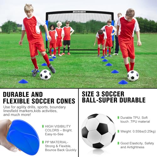 Kids Soccer Goal for Backyard Set - 2 Set of 7X5 / 6X4 ft Toddler Soccer Nets Training Equipment, Soccer Ball, Pop Up Portable Soccer Set for Kids and Youth Games and Training Goals Ages 3-16 Gift - color: 4.Black Blue, style: 6' x 4'